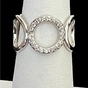 Adjustable Silver Ring with Crystal Accents